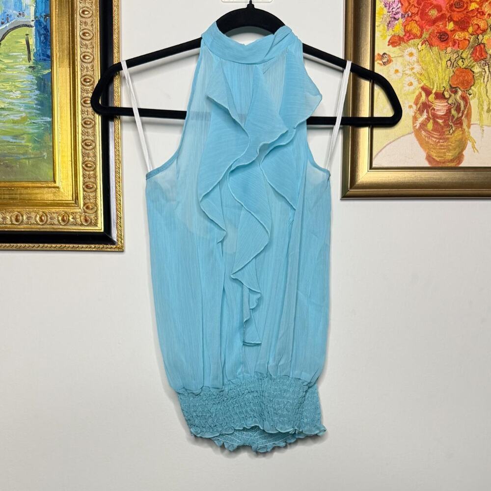Blue Sheer Ruffled Top S - Picture 3 of 5